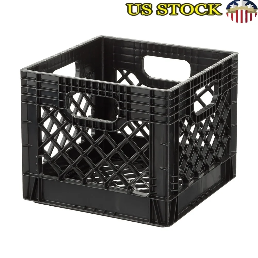 

Heavy-Duty Plastic Milk Crate Storage Organizer Stackable Home Garage Household Supplies Sports Equipment Toys Books 16QT Size