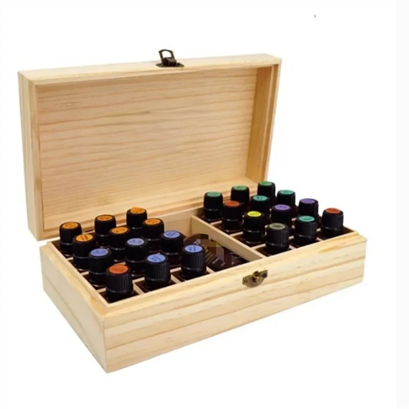 25 Grids Essential Oil Storage Box Case Wooden Hold 24 Bottles 5ml 10ml 15ml + 1 Large Slot for 118ml 60ml 1-4oz Ounce Organizer