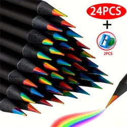 Cancelleria per disegno artistico matite colorate in legno nero, matita da disegno arcobaleno 7 in 1.