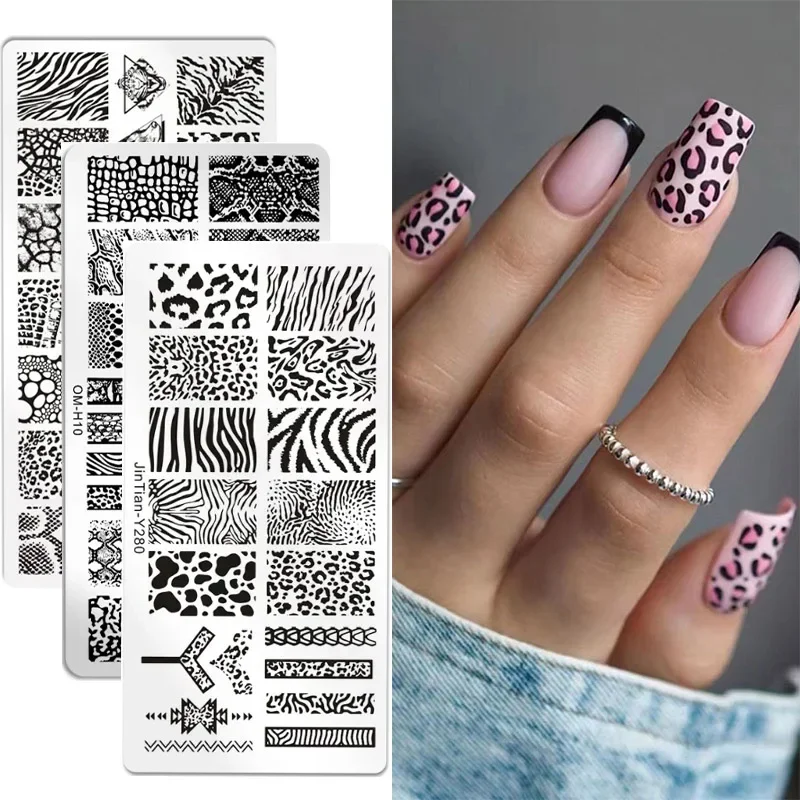 

Tiger Zebra Leopard Snake Print Nail Stamping Plates Animal Texture Image Stencil Nail Art Template Manicure Tools For stamping