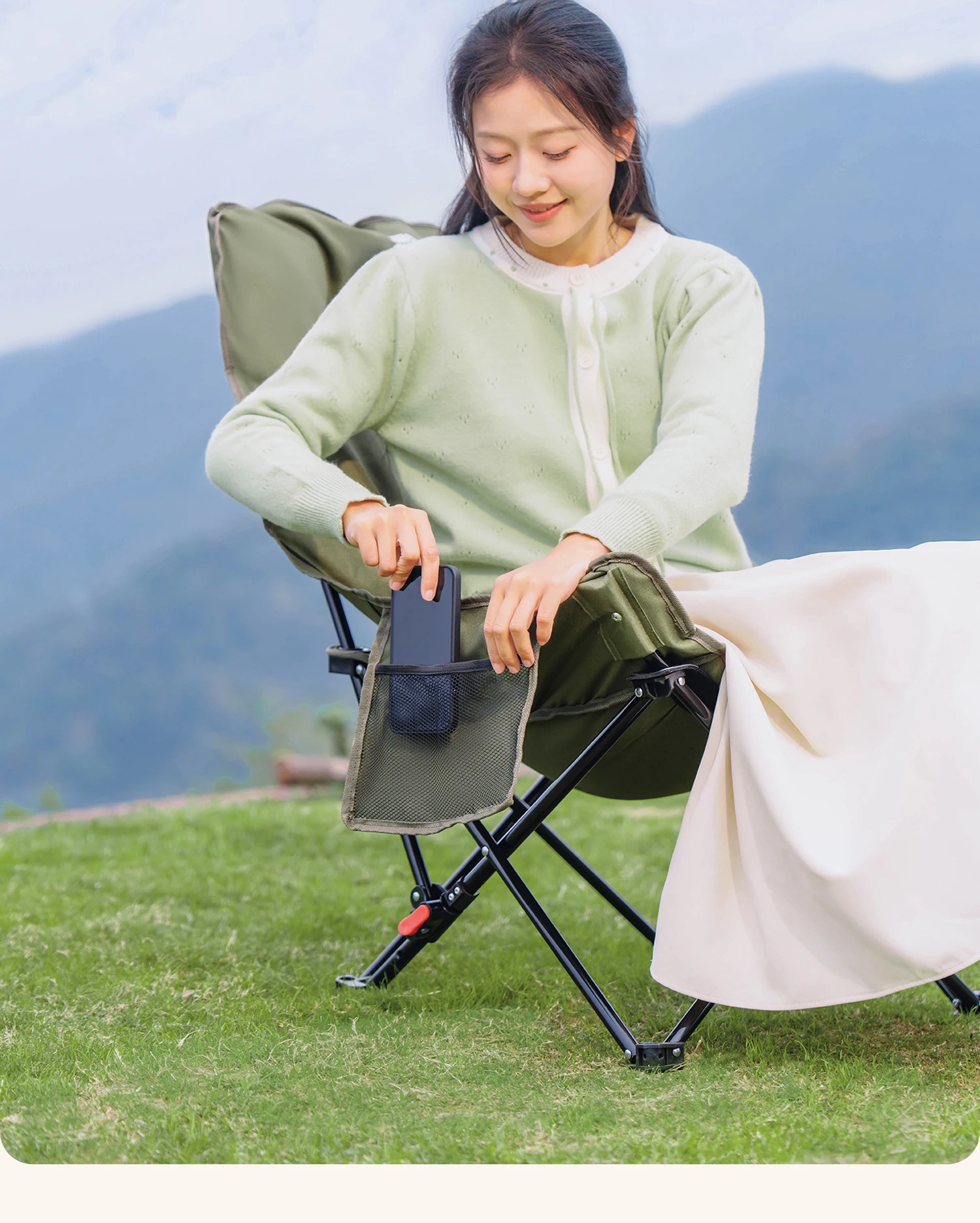 PRIMITIVE Quad Campingstuhl, gepolstert, robust, übergroß, faltbar, tragbar, mit Tragetasche und Seitentasche, für Outdoor, Strand, Picknick, Terrasse – Detail 20