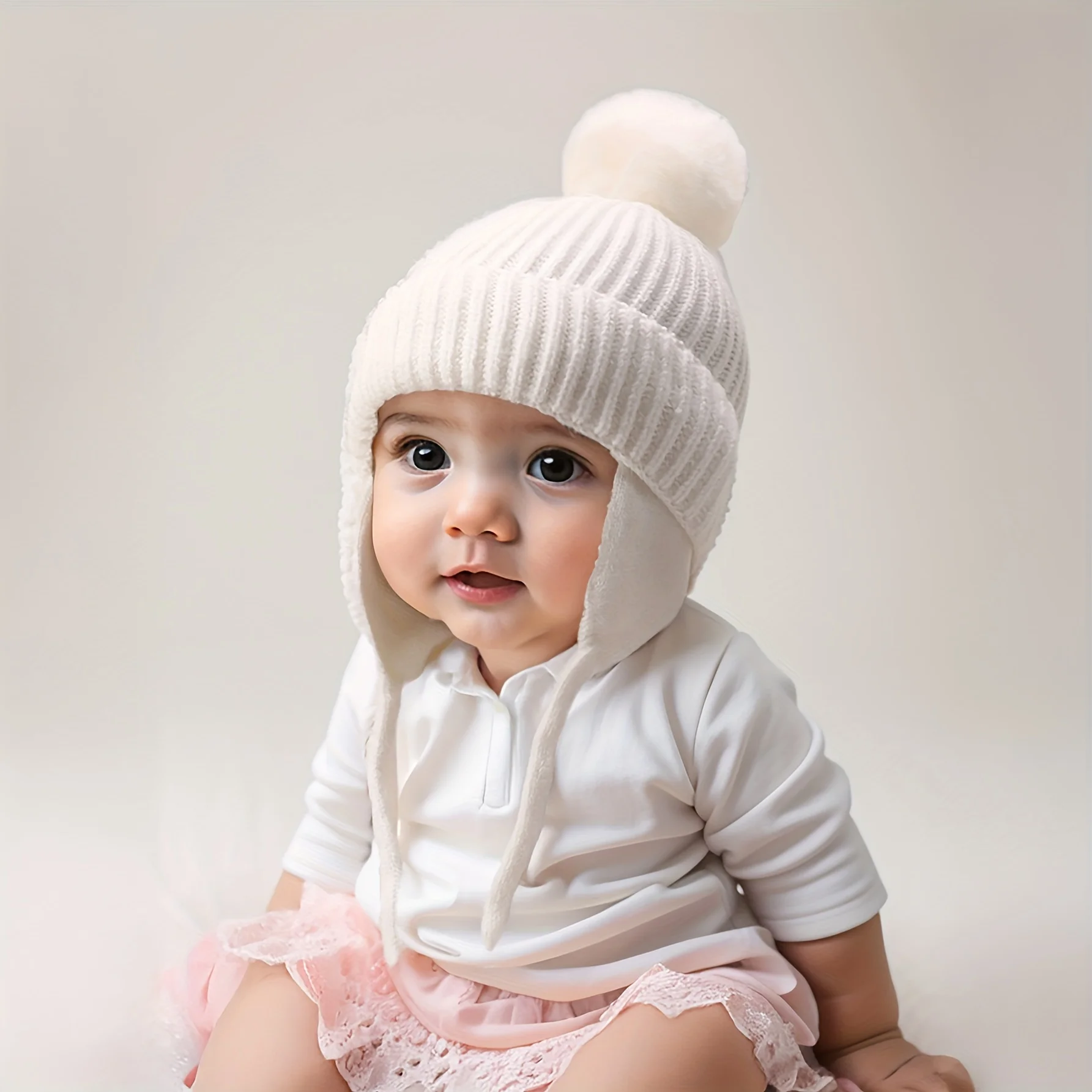 

Baby Pom Pom Beanie - Warm Soft Knit Hat for Newborn & Toddler, Cute Cartoon Design for Christmas, Stretchy Winter Cap