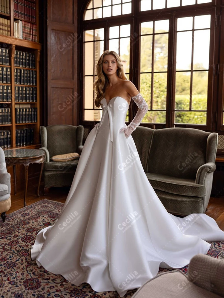 ชุดแต่งงานที่หรูหราสง่างามชุดเจ้าสาวที่ไม่มีสายหนังBackless Robesสําหรับงานปาร์ตี้อย่างเป็นทางการGlamorousที่กําหนดเองVestidos De Novia