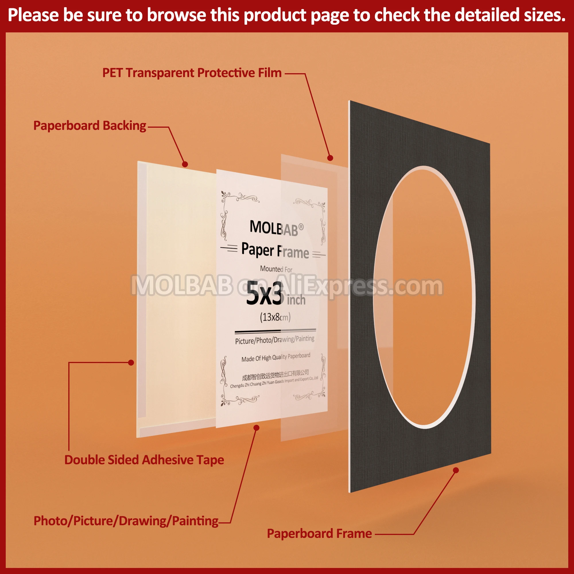 Oval Opening Rectangle Paperboard Picture Frame White/Black Mat Board Wall Mounted For Photo Décor