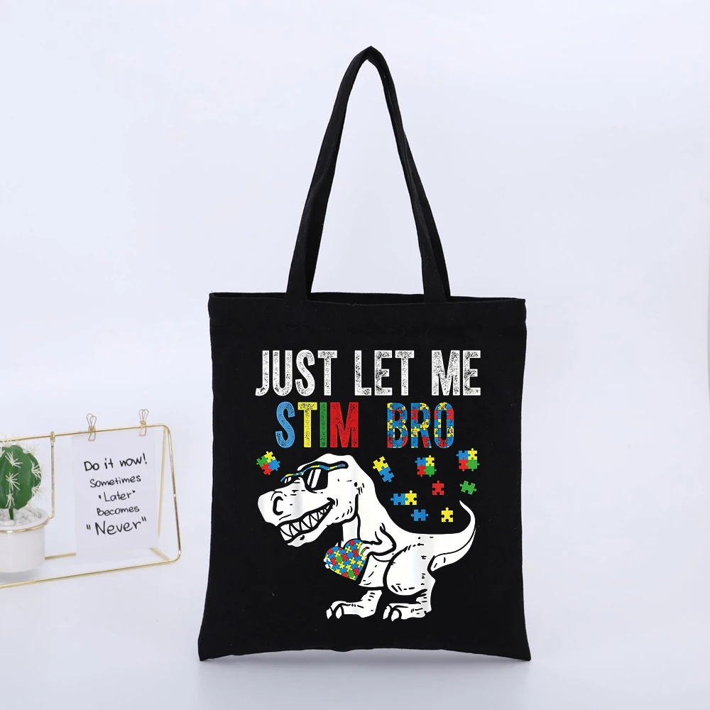 Dinosaur and Puzzle Piece Graphic Canvas Tote Bag, Casual Style for Daily Shopping and Outings