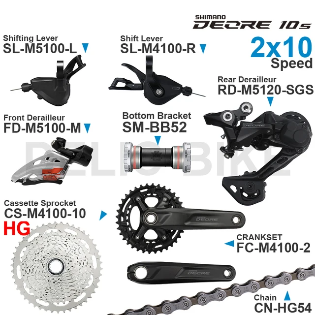 SHIMANO DEORE M4100 M5100 2x10 Speed Groupset manetki przód/przerzutka tylna mechanizm korbowy łańcuch kasetowy i dolny wspornik