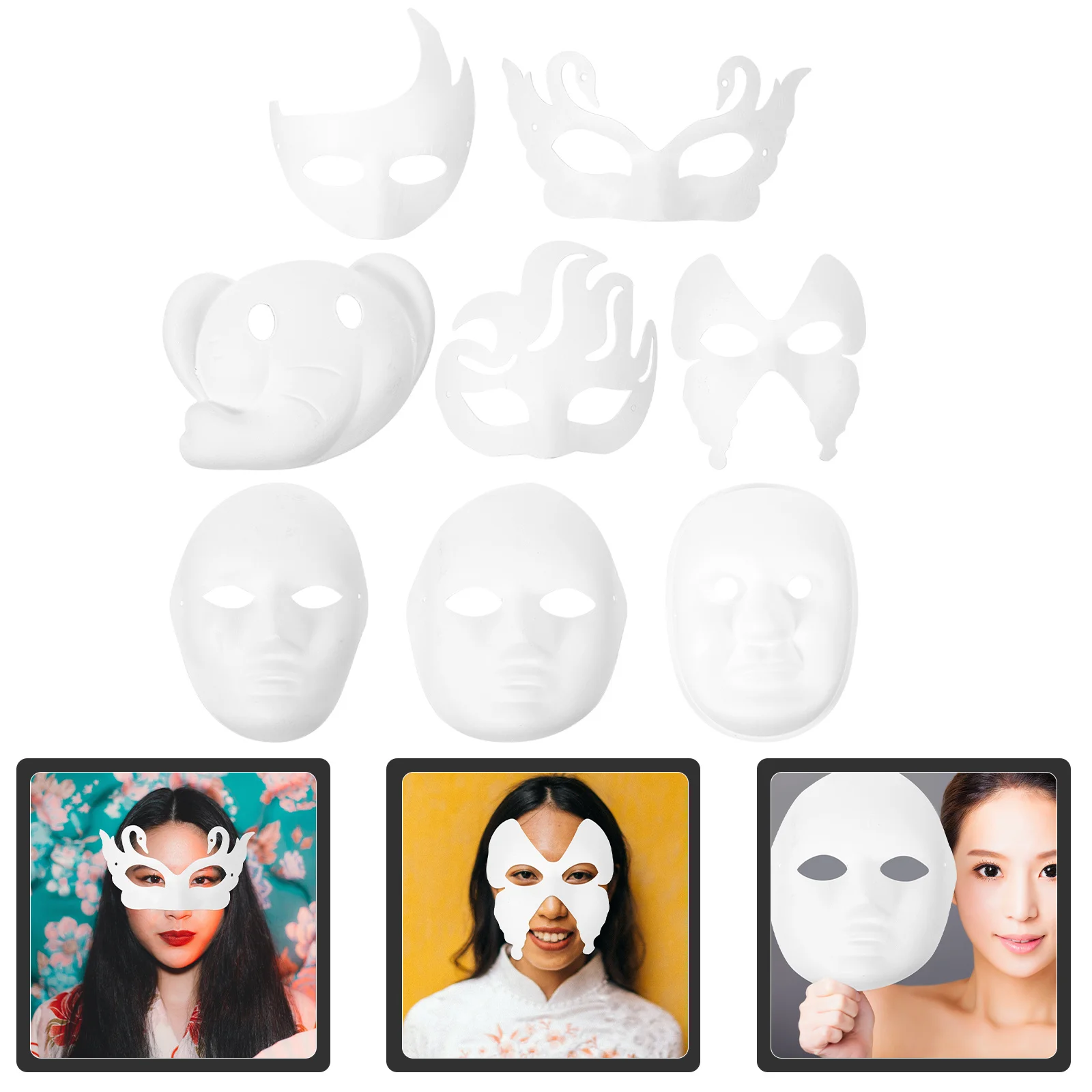 8 Uds DIY blanco pintable máscaras de papel en blanco pulpa mascarada fiesta de Halloween máscaras faciales suministros de mascarada máscara de papel blanco DIY