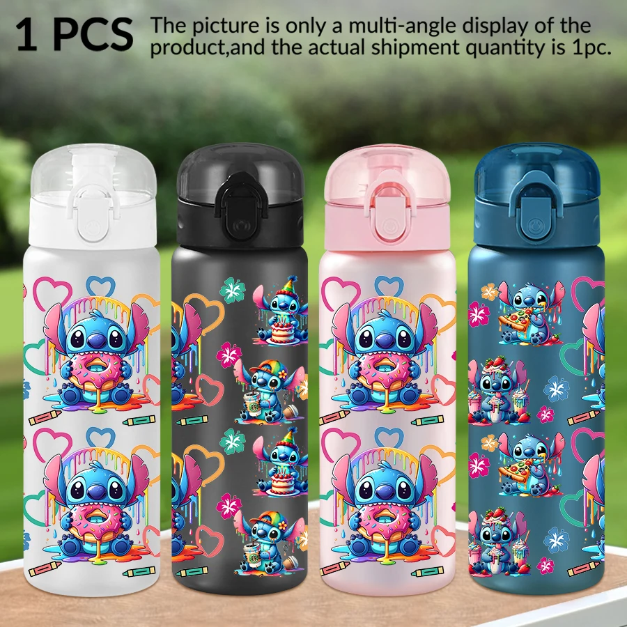 

1Pc Disney Stitch Donut Pattern 26oz Plastic Water Bottle Outdoor Sports Water Cup Birthday/Back To School Gift