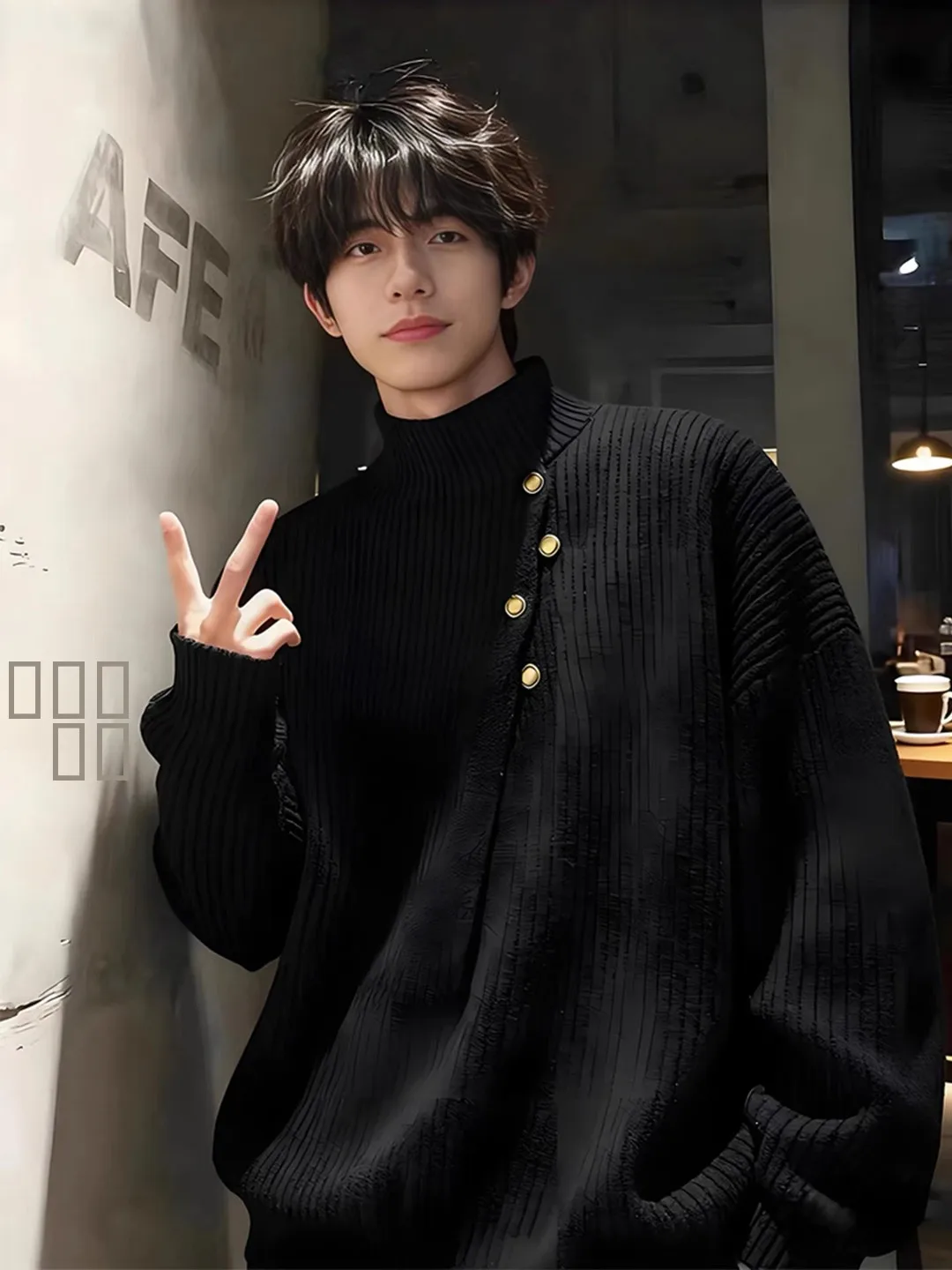 

Loose High Collar Asymmetric Men's Knitwear Bla Lazy Sle Inner irt Autumn Winter Faion Casual Comfortable Warmth