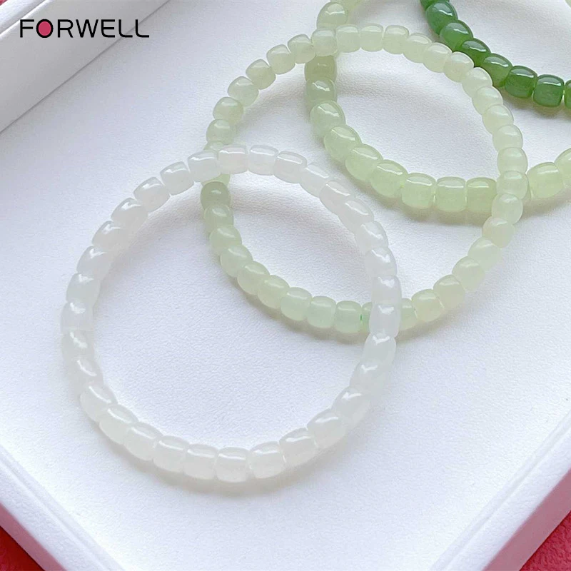 

FORWELL 6mm Natural Hetian Jade Bracelet for Women White Beaded Single-Circle Simple Stylish Gift