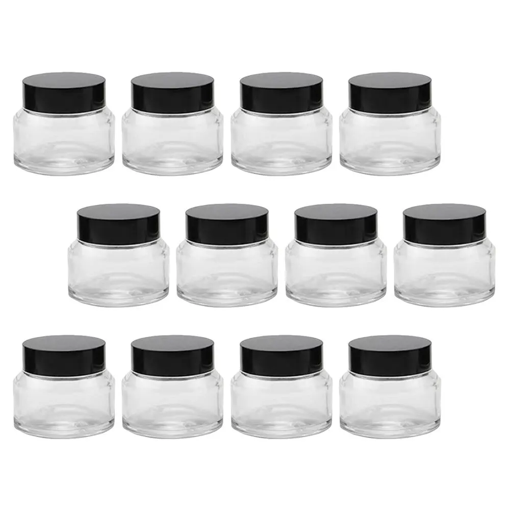 12Pcs Face Cream Bottles Glass Empty 50G Refillable Sub Containers Travel Cosmetics Storage Jars Portable Compact Lotion Holder