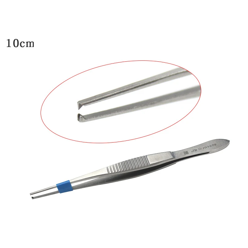 Ophthalmic forceps straight end elbow with hook and transverse teeth 10cm stainless steel clip