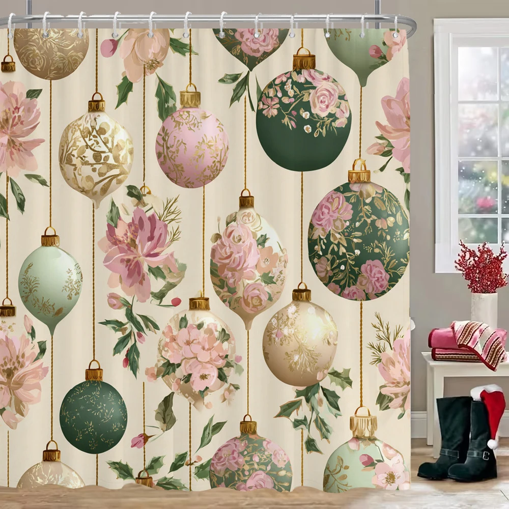 

Christmas bells Shower Curtain, Bathroom Curtain, Merry Christmas Shower Curtain, home decoration Christmas Curtain with Hooks