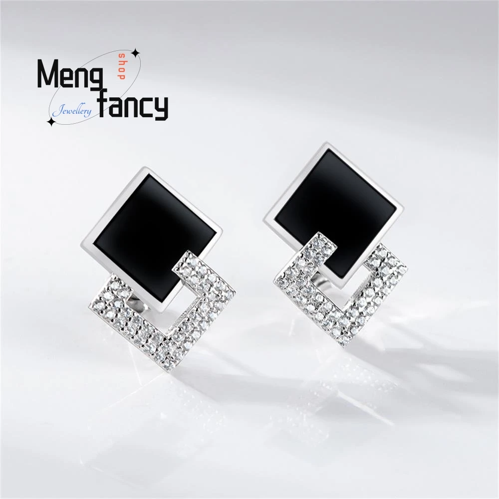 

S925 Silver Inlaid Natural A-goods Jadeite Ink Cui Earrings High-grade Exquisite Elegant Sexy Young Girls Luxury Quality Jewelry