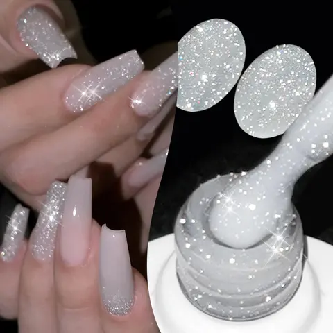 BORN PRETTY 10ml Reflective Glitter Gel Nail Polish Milky White Sheer Sparking Vanis Semi-permanent for  for Christmas Xmas Nail