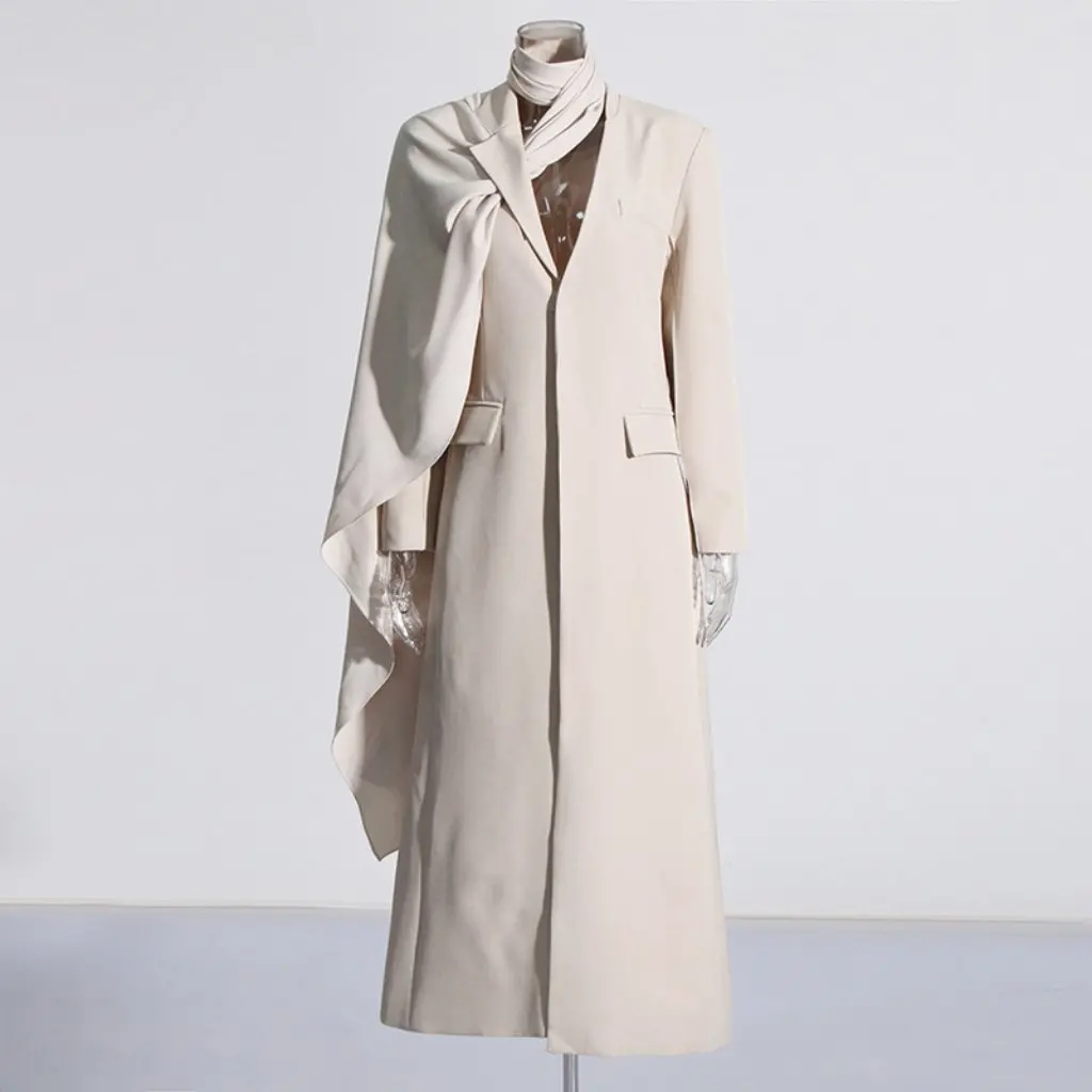 

Maillard Style Women's Windbreaker Jacket Pure Color Cut out Design Scarf Collar Long-Sleeved Summer Fashion Personalized