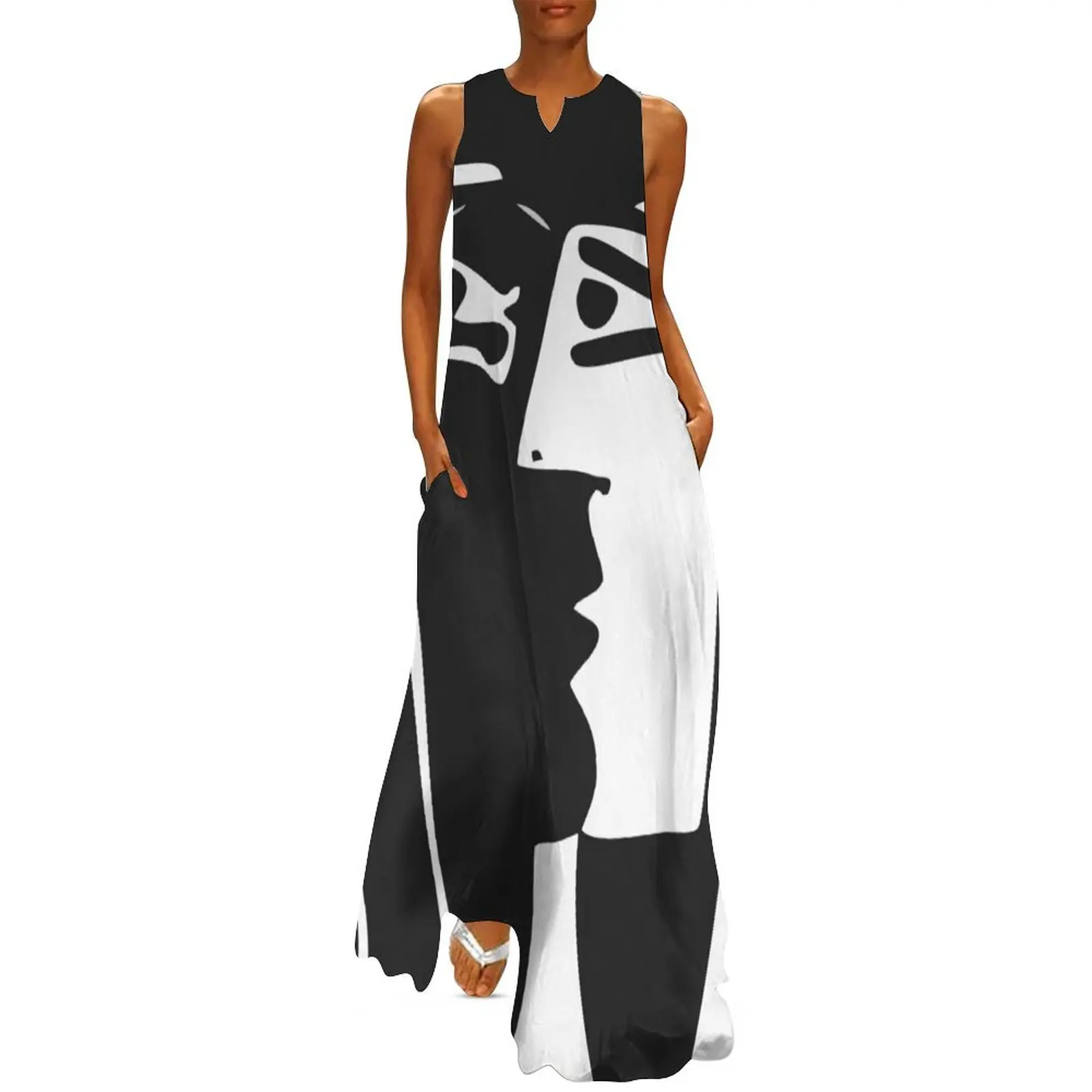 

Black and White Faces VectorArt. Long Dress Women's dresses loose women's dress Dress