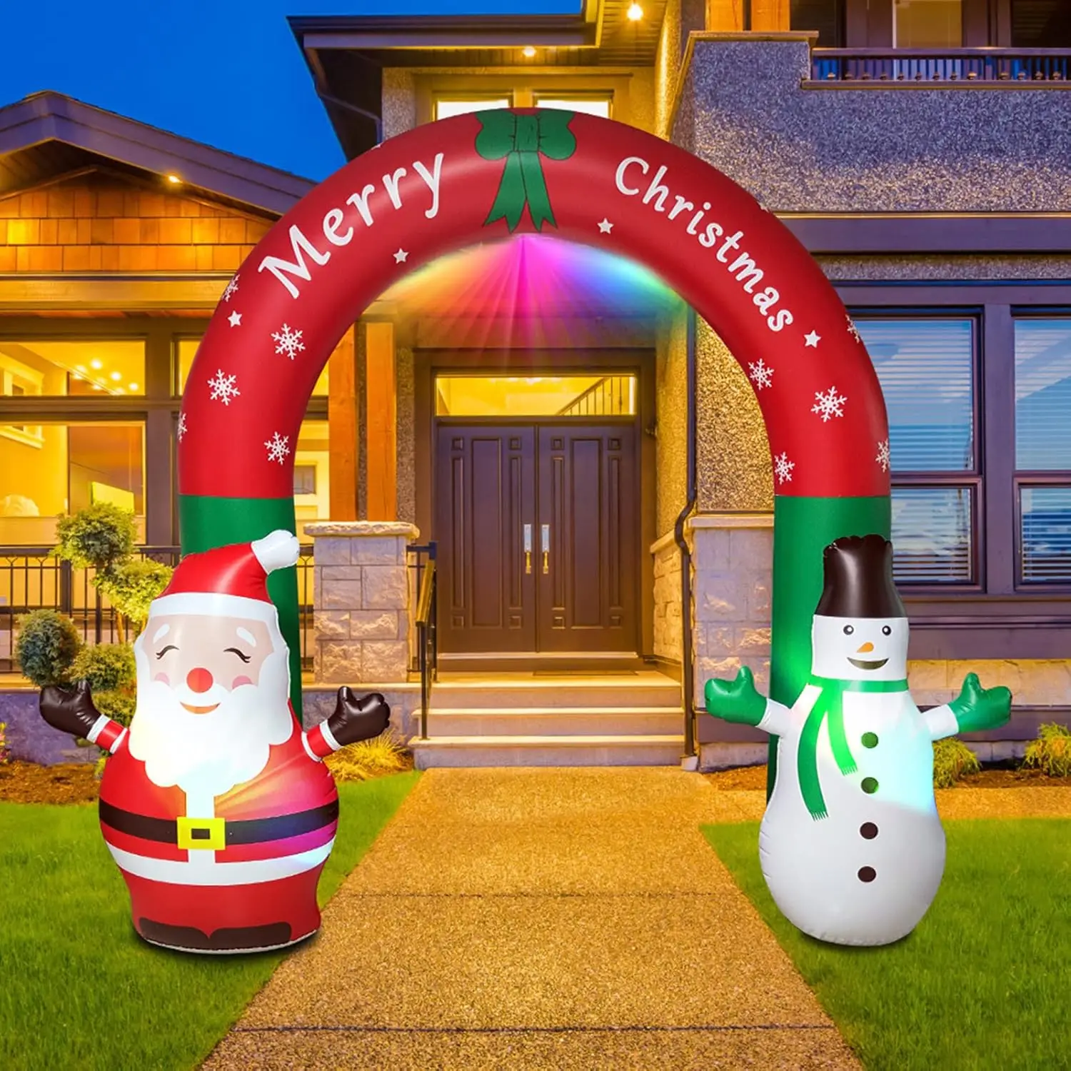 

7.8 FT Outdoor Christmas Decoration Xmas Snowman Santa Claus Inflatable Arch Model Blow Up Garden Decoration with LED Lights