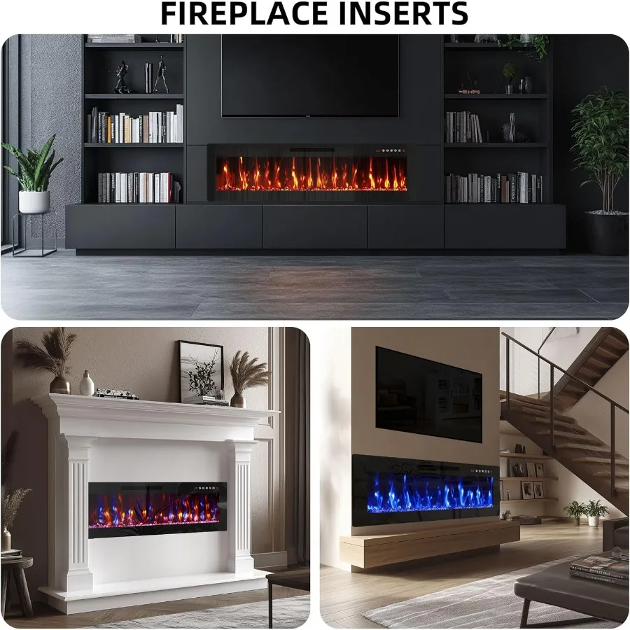 إدراجات مدفأة كهربائية مقاس 60 بوصة للتركيب المريح في حامل التلفاز أو التركيب على الحائط مع جهاز التحكم عن بعد يقدم 12 لهب C