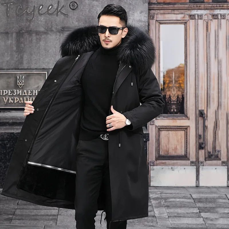 Tcyeek Natural Sheepskin Wool Parka Winter Jacket Men 2023 Warm Fox Fur Collar Fashion Sheep Shearing Coat Mens Clothing Korean