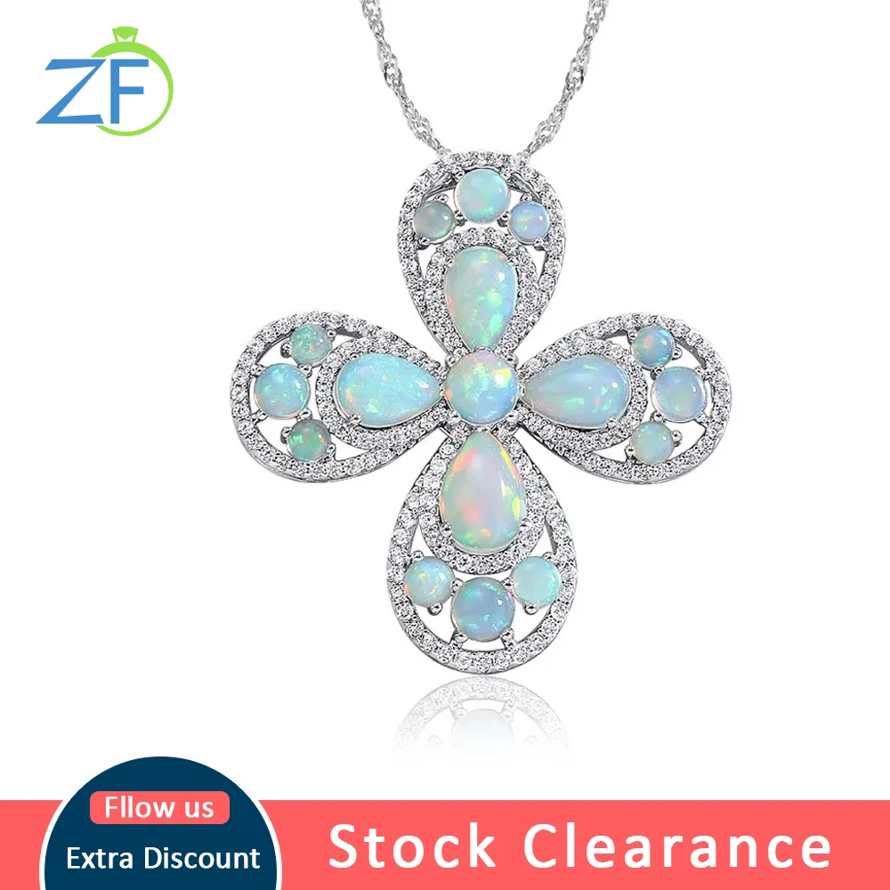 GZ ZONGFA Genuine 925 Sterling Silver Cross Pendant For Women Natural Opal Four Leaf Clover Christmas Gift necklace Fine jewelry