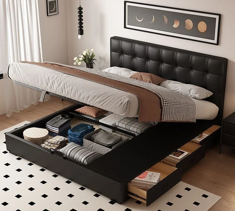 سرير وافل للتخزين بتصميم كلاسيكي فرنسي من الجلد الأوروبي #2