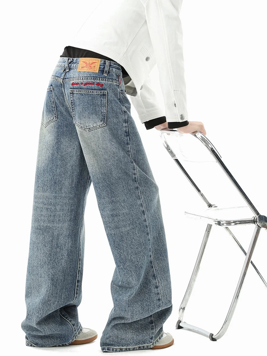 

Retro American Embroidered Letter Waed Denim Jeans High Waist Slimming Casual Pants for Men And Women Spring Cleanfit