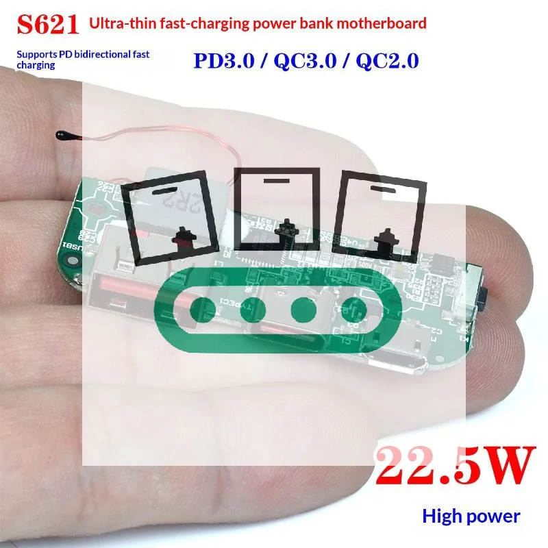 1/3Pcs S621 Power Bank Charger Module 22.5W PD QC3.0 Bidirectional Fast Charging Ultra Thin Circuit Board For DIY Power Bank