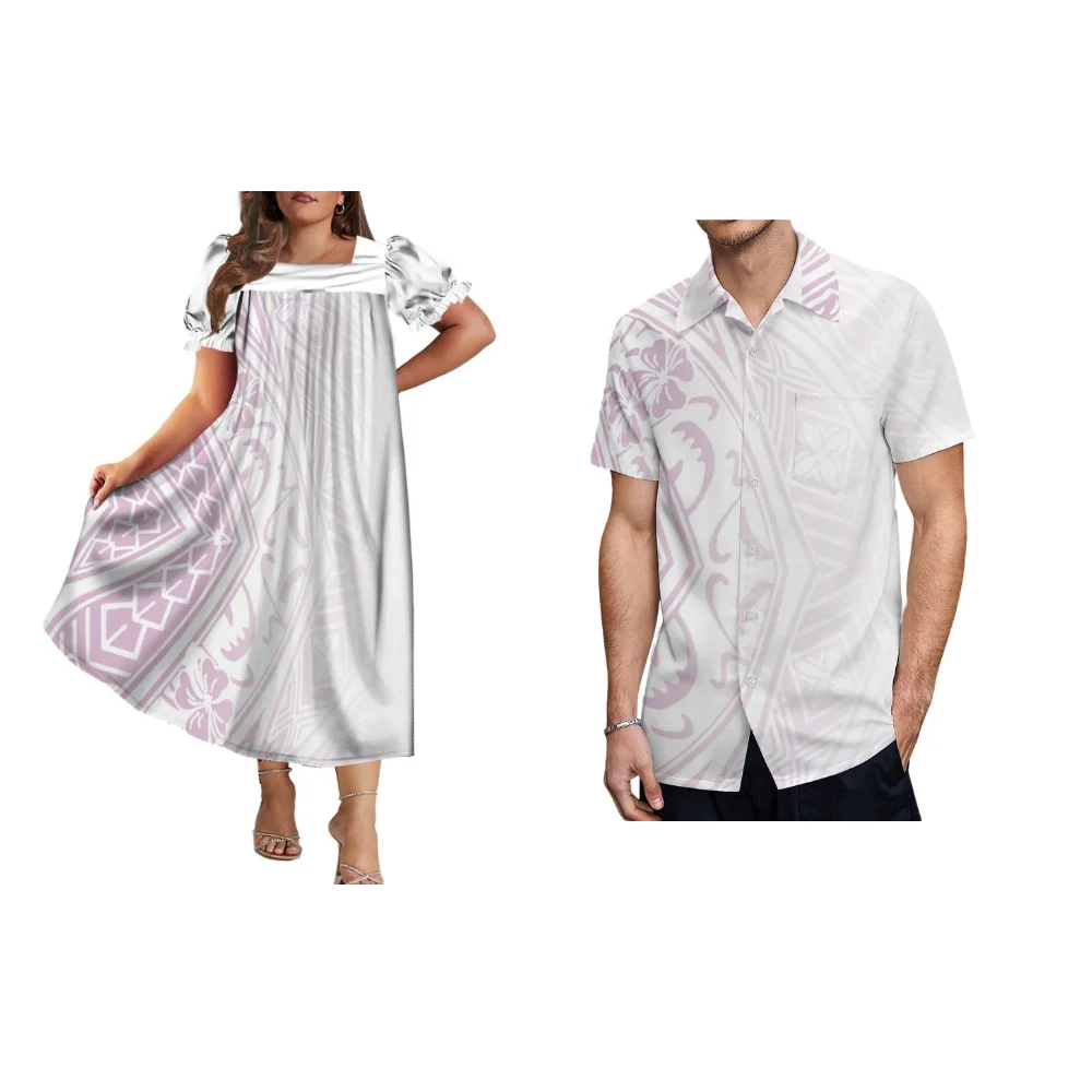 Polynesian Banquet Couples Dress Large Skirt Hemline Mumu Long Skirt Pocket Shirt Samoa Island Custom Men'S And Women'S Clothing