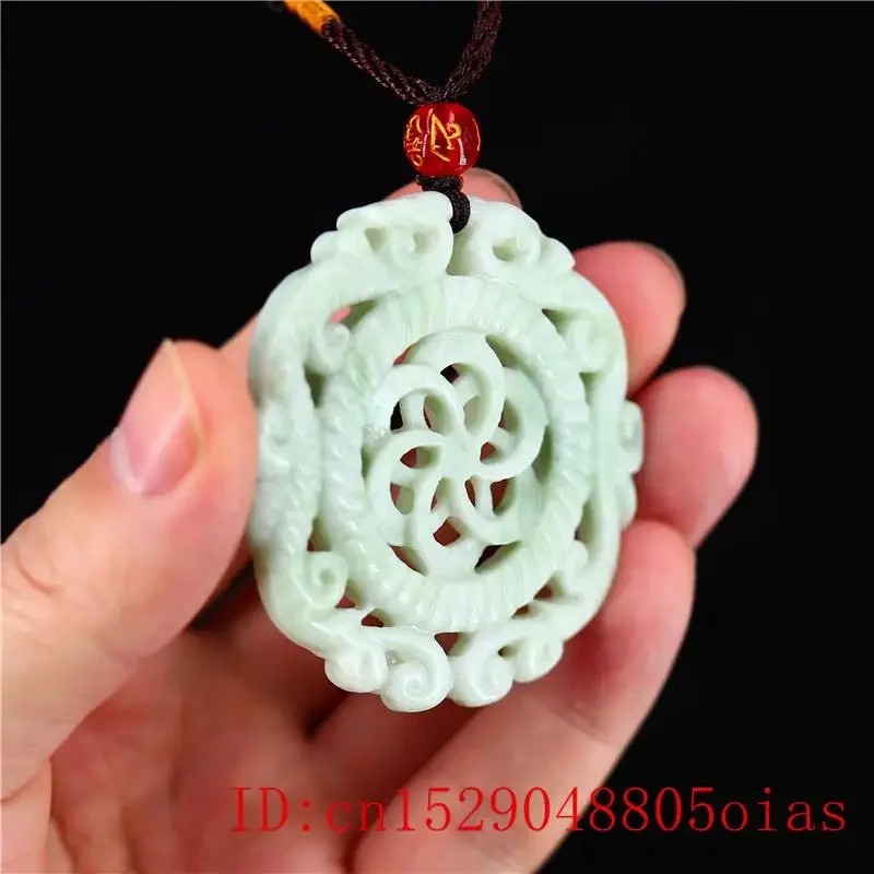 Jade Dragon Phoenix Pendant Necklace Gifts Carved Double-sided Jewelry Fashion Natural Women Men Chinese for Amulet Green Charm