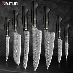 XITUO High Quality 1-7 PCS Kitchen Knives Set 67 Layers Damascus Steel Super Sharp Cutting Meat Professional Chef Utility Tools