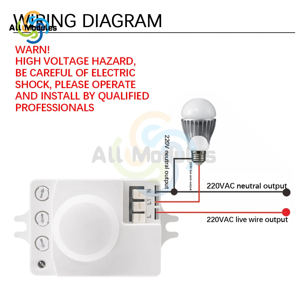 AC 220V 5.8GHz Microwave Radar Sensor Switch Human Body Motion Induction Sensor for LED Light Sensors Switches