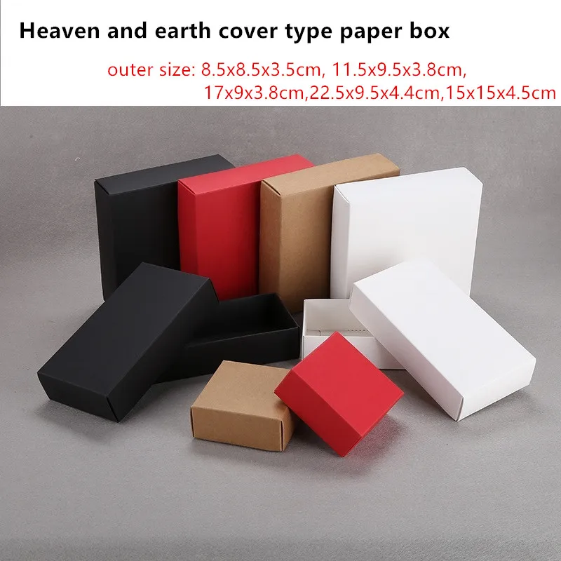 

20pcs Kraft Paper Heaven and Earth Cover Type Paper Box Red/White/Black/ Handmade Soap Packaging Gift Boxes