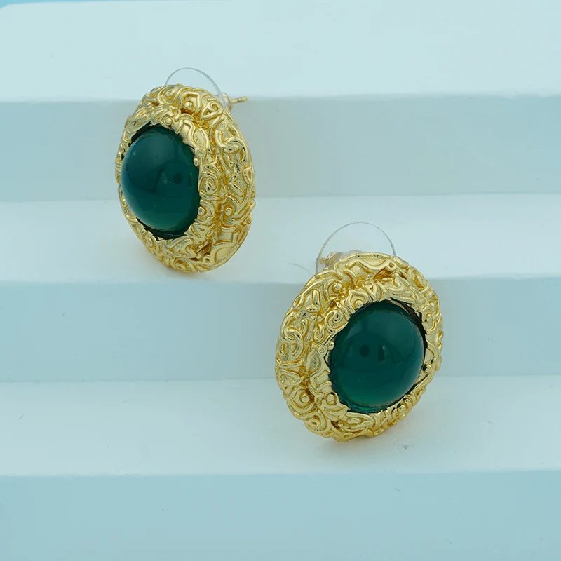 

Luxury Palace Retro Round Emerald Earrings Middle Ancient Style Jewelry Vintage Accessories