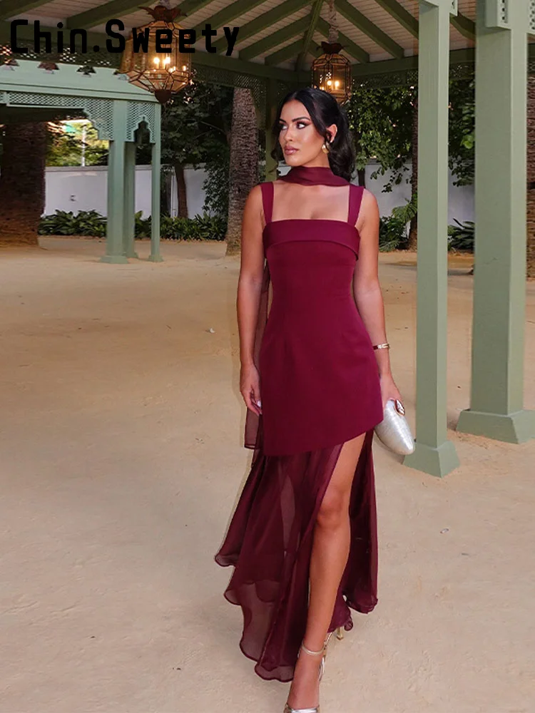 Sexy Mesh Splicing Slim Waist Sling Women's Long Dress Square Neck  Sleeveless Backless Party Dresses 2025 New Evening Gowns - AliExpress  200000345