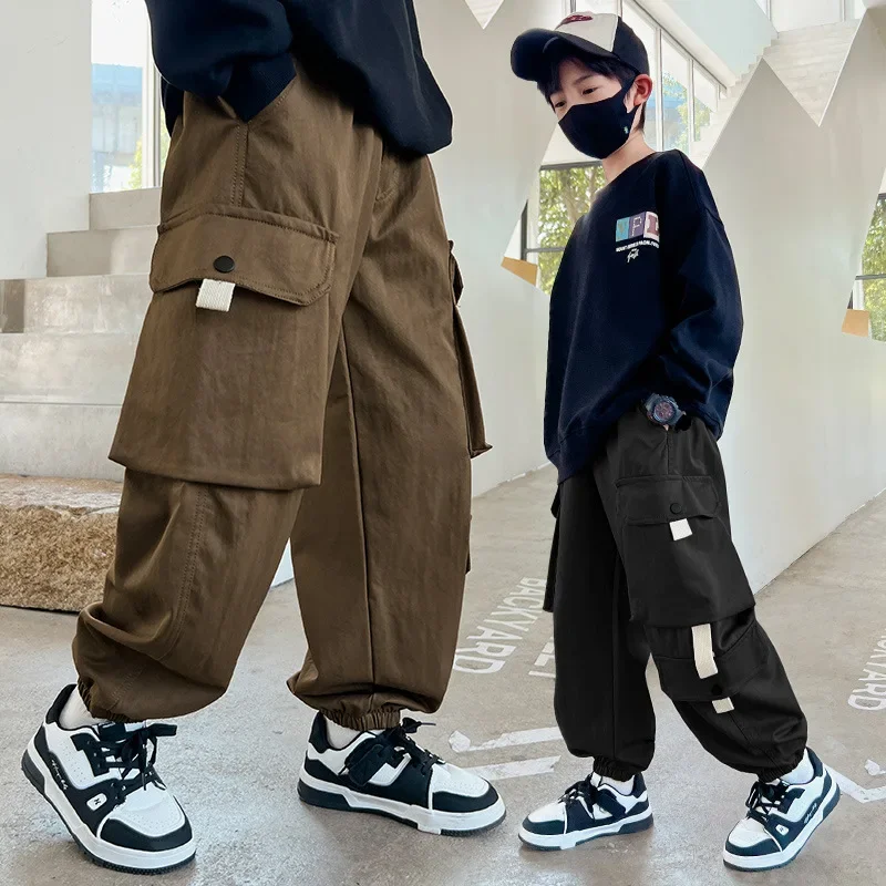 

New Boys Cargo Pants Spring Autumn Teens Casual Trousers Children Big Pocket Baggy Pants Students Clothes 4 5 6 8 11 12 14 Years