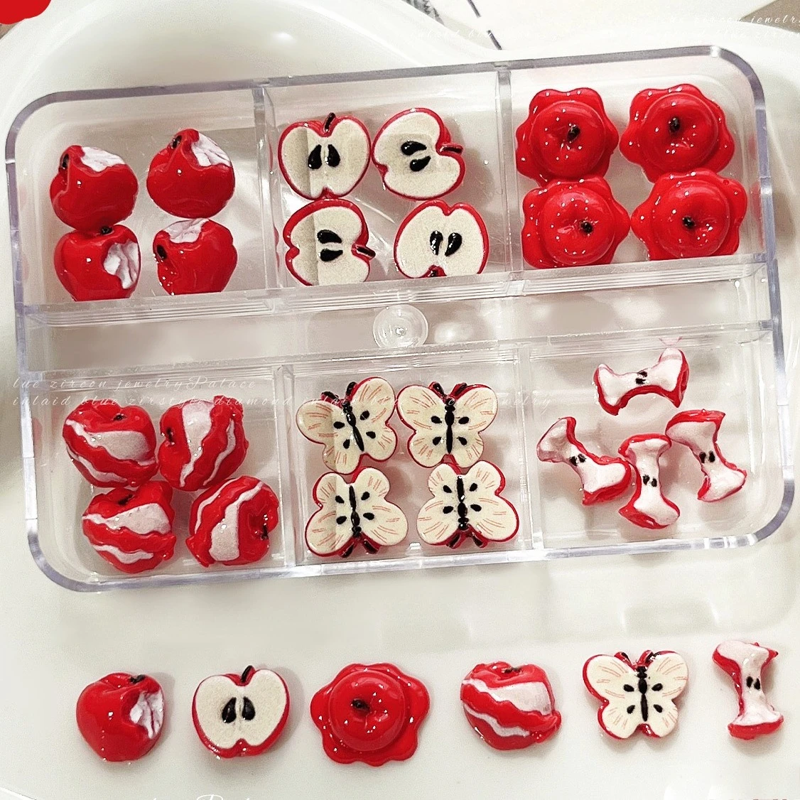 

Cute Apple Snake Fruits Christmas Wreath Snowflakes Bowknot Pearl Strawberry Cherry Star Nail Art Accessories Decorations Tools
