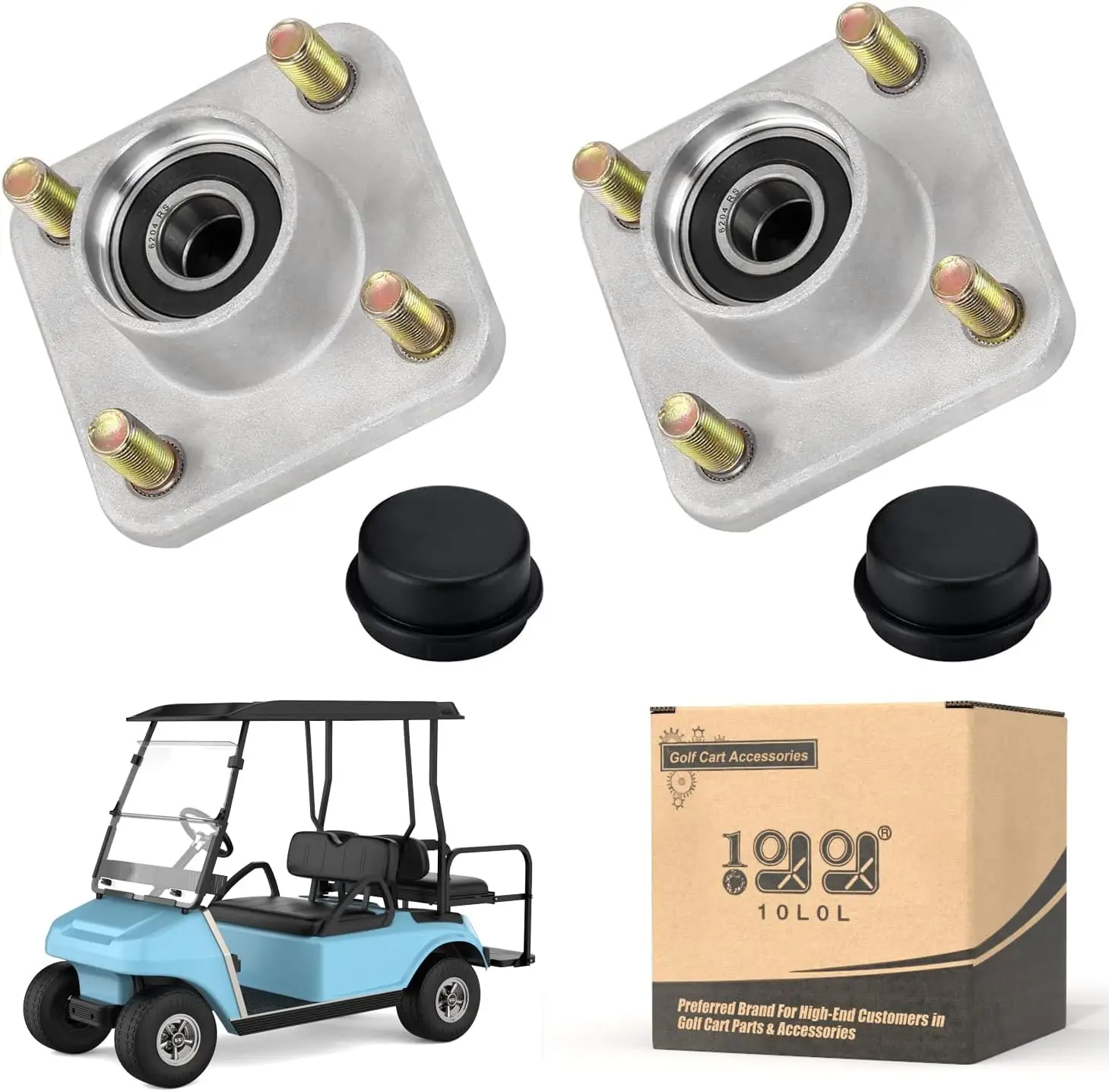 

10L0L Golf Cart Front Wheel Hub Assembly Set of 2 for Club Car DS & Precedent Models from 2003, Includes Bearings and Seals