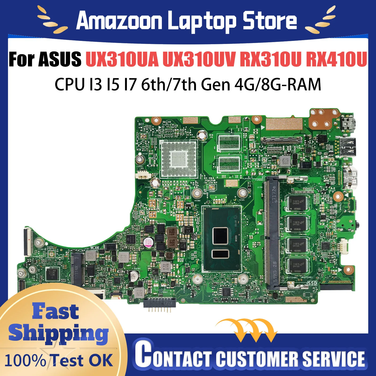 UX310UA Notebook Mainboard For ASUS UX310UV RX310U RX410U UX410UQK UX310UQK U3000U UX310U UX410UA UX410U Laptop Motherboard