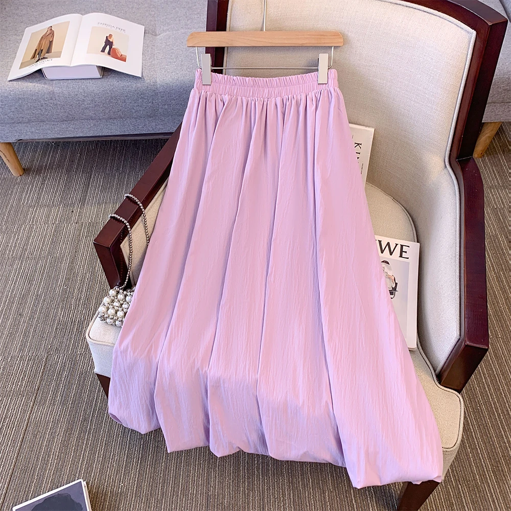 Plus size women's summer casual skirt Ice silk cool fabric comfortable breathable solid color lantern skirt 2024 new model