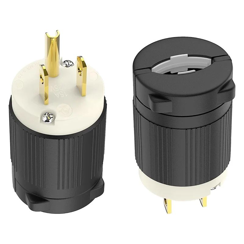 【Flash-Deal!】2-Pack 5-15P Electrical Male Plug Ends Replacement 3 Prong Straight Blade Extension Cord Ends Black Plastic US Plug