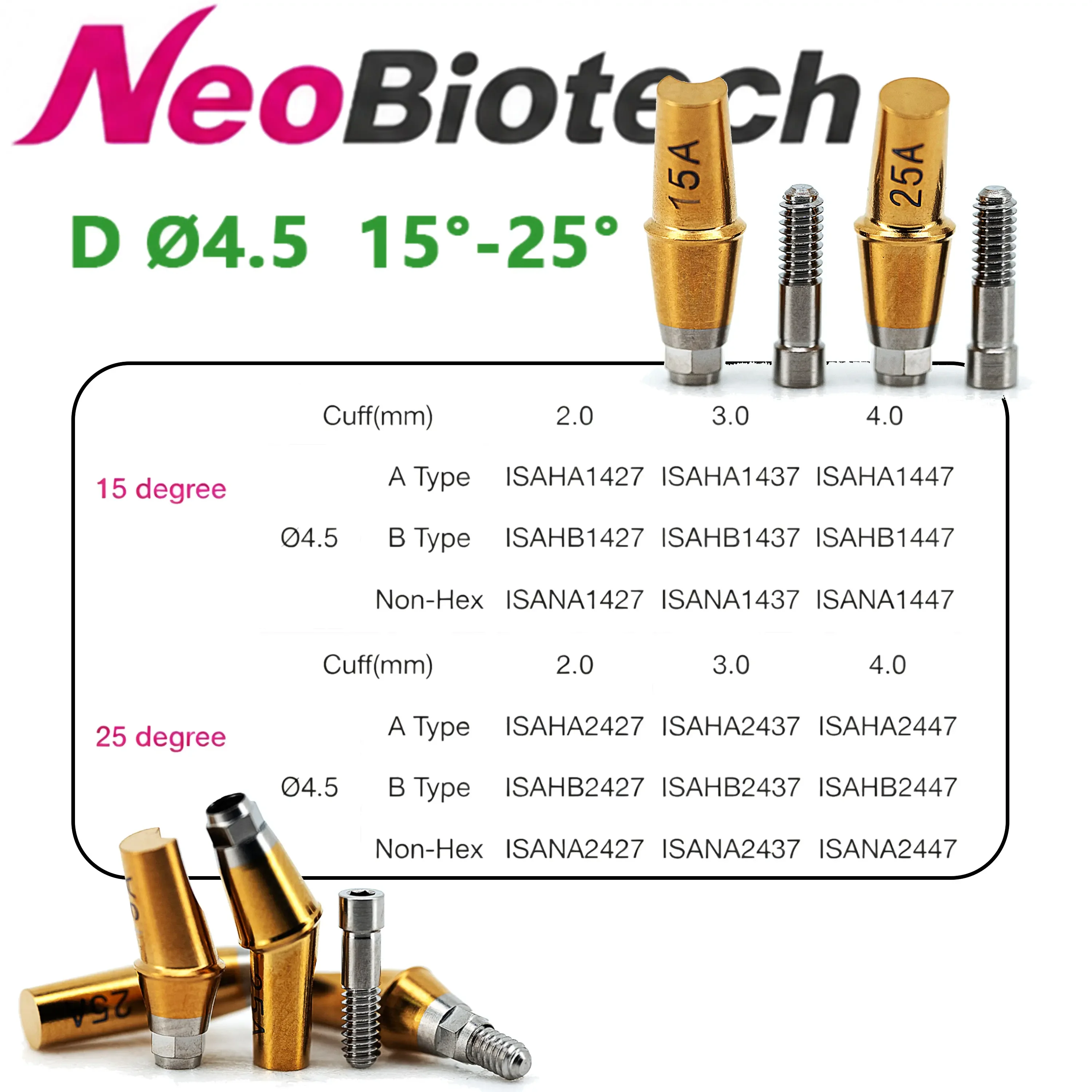 NeoBiotech Implant Prosthetic Kit, Titanium Scanbody, Multi Unit Transfer, Analog, Healing Abutment & Prosthetic Screw