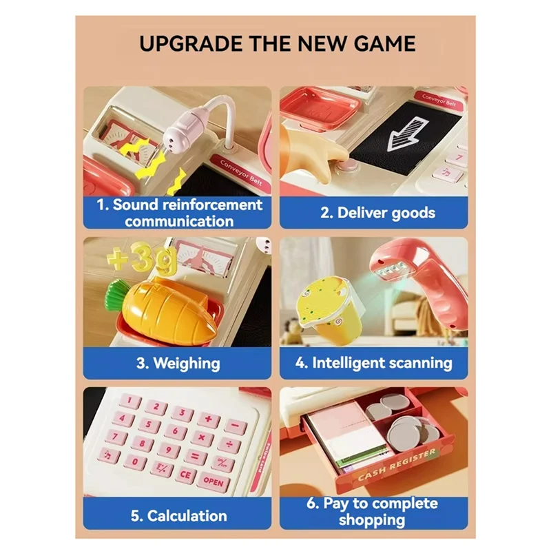 Supermarkt-Registrierkasse zum Einkaufen, intelligente Erkennung, Rollenspiel mit Scanner-Mikrofon für Kinder