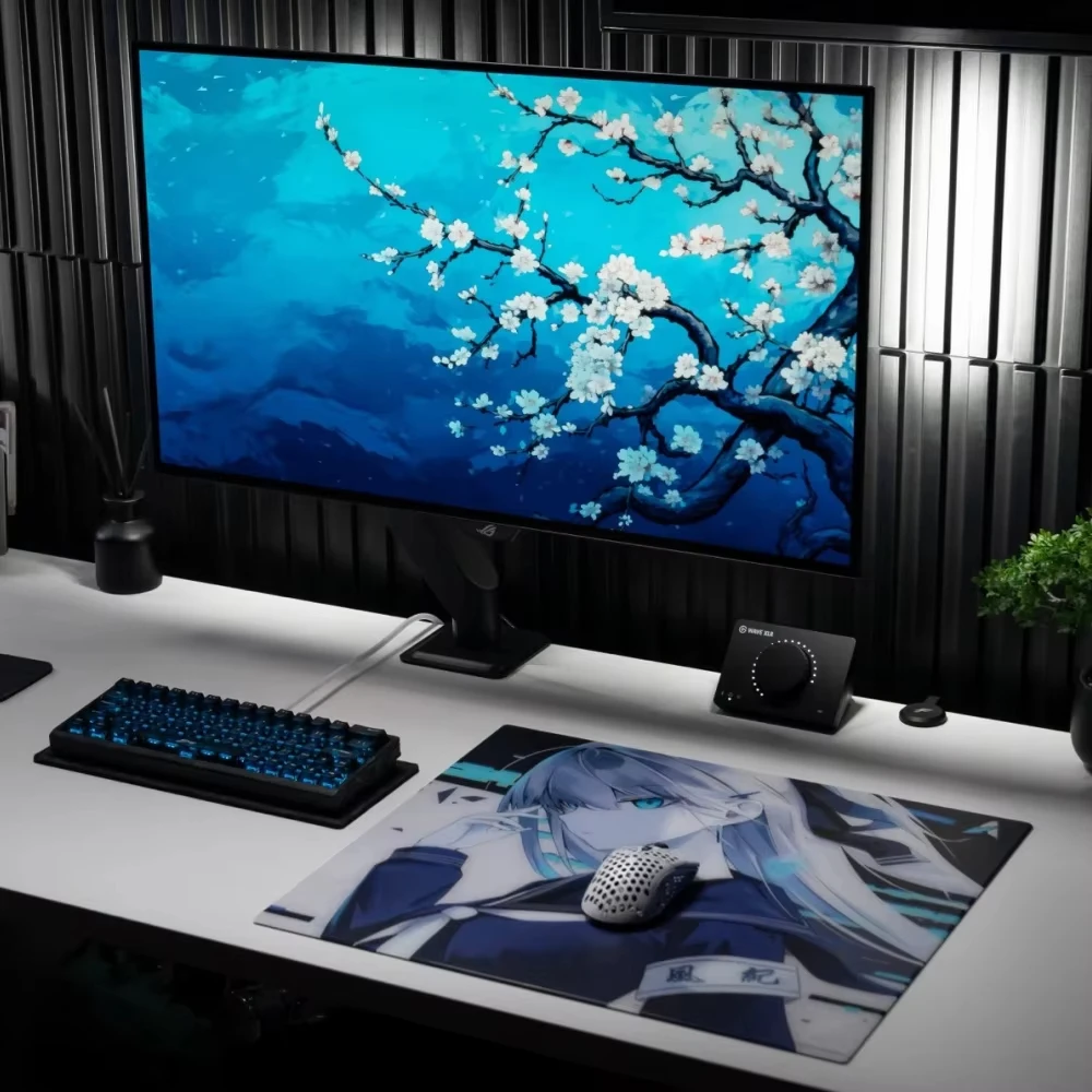 Glass Gaming Mouse Pad Blue Eyes Anime Girl Surface Tempered Photovoltaic Glass Mouse Pads Large Size Esports Gaming Mouse Pad