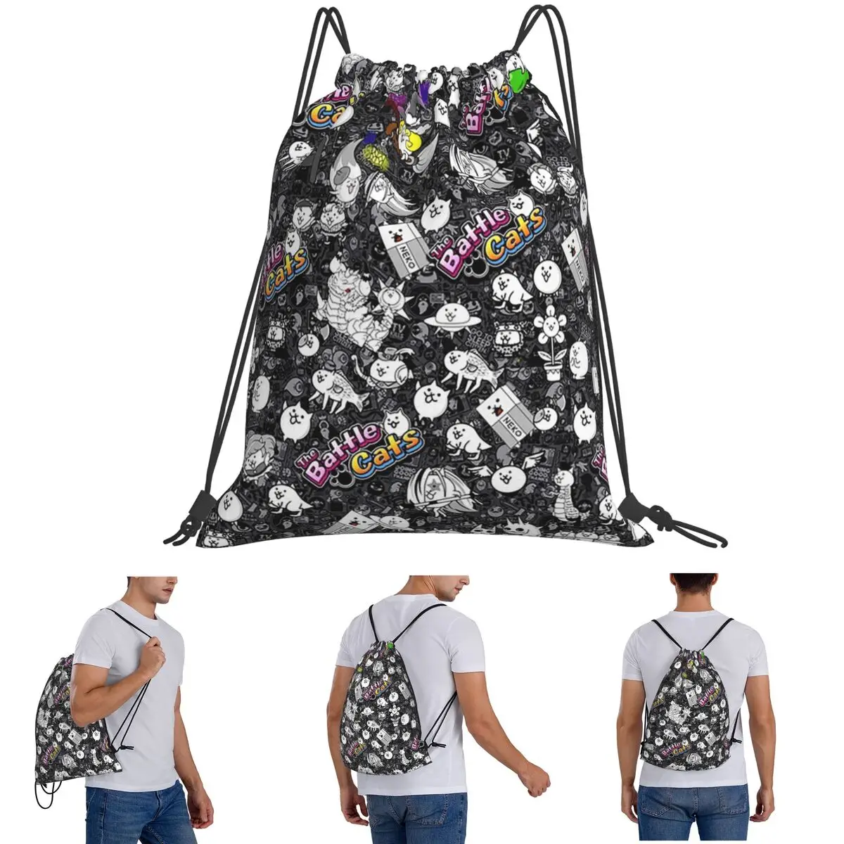 กระเป๋าเป้สะพายหลังลายแมวต่อสู้ กระเป๋าเชือกรูดแบบสบายๆ กระเป๋าใส่ของจุกจิก กระเป๋าใส่หนังสือ สำหรับผู้ชาย ผู้หญิง และนักเรียน