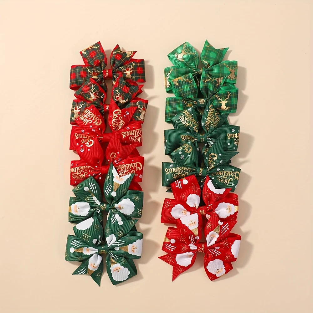12-teiliges Haarschmuck-Set für Babys mit Weihnachtsmotiv, lustiges Band, Schleife, Haarnadeln, Schneemann, Schleifen, Haarspangen für Kinder