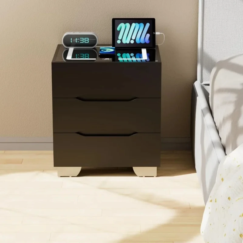 

Modern Nightstands Bedside with Charging Station and Smart Occupancy Sensor with Drawers for Bedroom Furniture