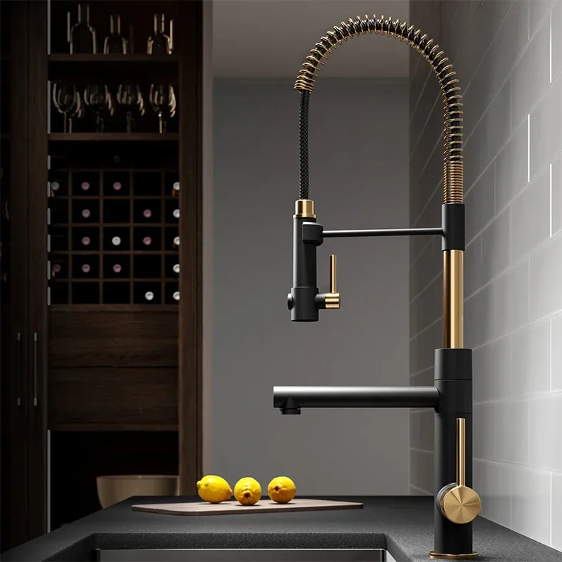 Solid Brass Black Pull Down Spring Kitchen Faucet China Faucet