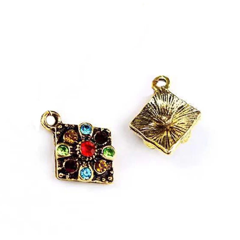 Engood 100Pcs Retro Rhinestone Square Button  Sewing Trim Embellishment Craft Buckle DIY Jewelry Earrings Necklace Pendants Hair