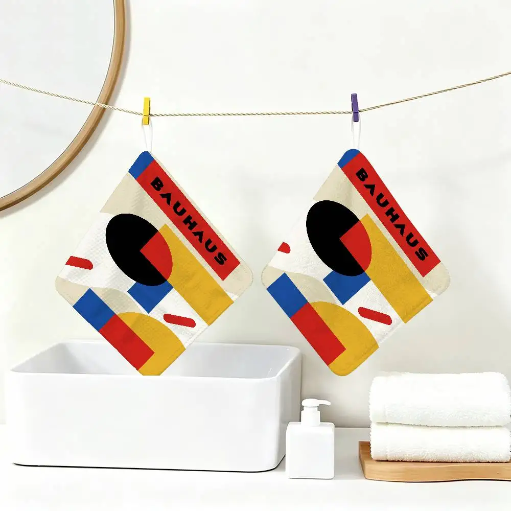 C-Colorful-Bauhaus-Geometric-Exhibition Polyester Cotton Hanging Kitchen Towel, Absorbent Hand Wiping Cloth for Daily Drying
